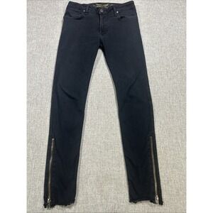 Robins Jeans Mens Sz 30x30 Moto Zip Leg Skinny Black Raw Hem Stretch Made In USA